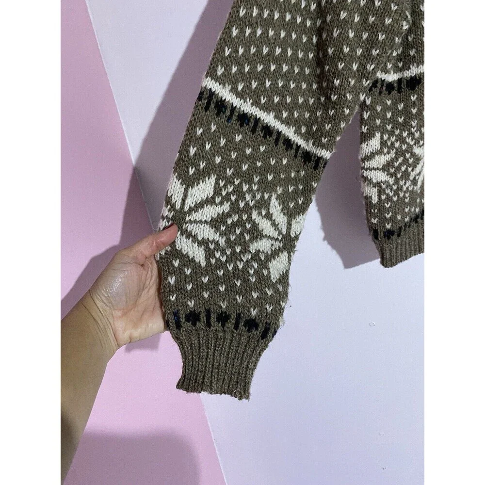 Vintage‎ Catamount Trail Cardigan Sweater L Tan Wool Fair Isle Grandma Cabincore